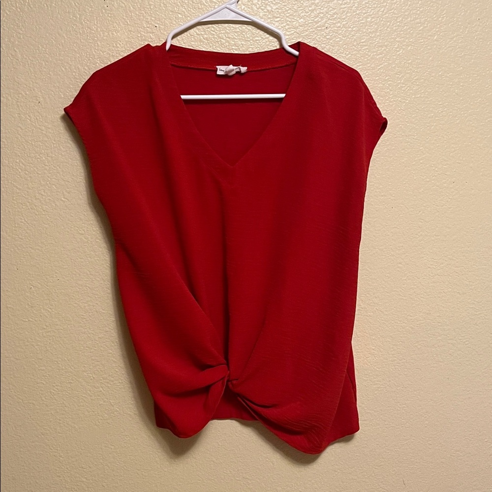 Elegant Red V-Neck Twist Blouse